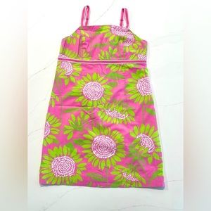 Lilly Pulitzer Girls Sunflower Summer Dress Pink and White and Green